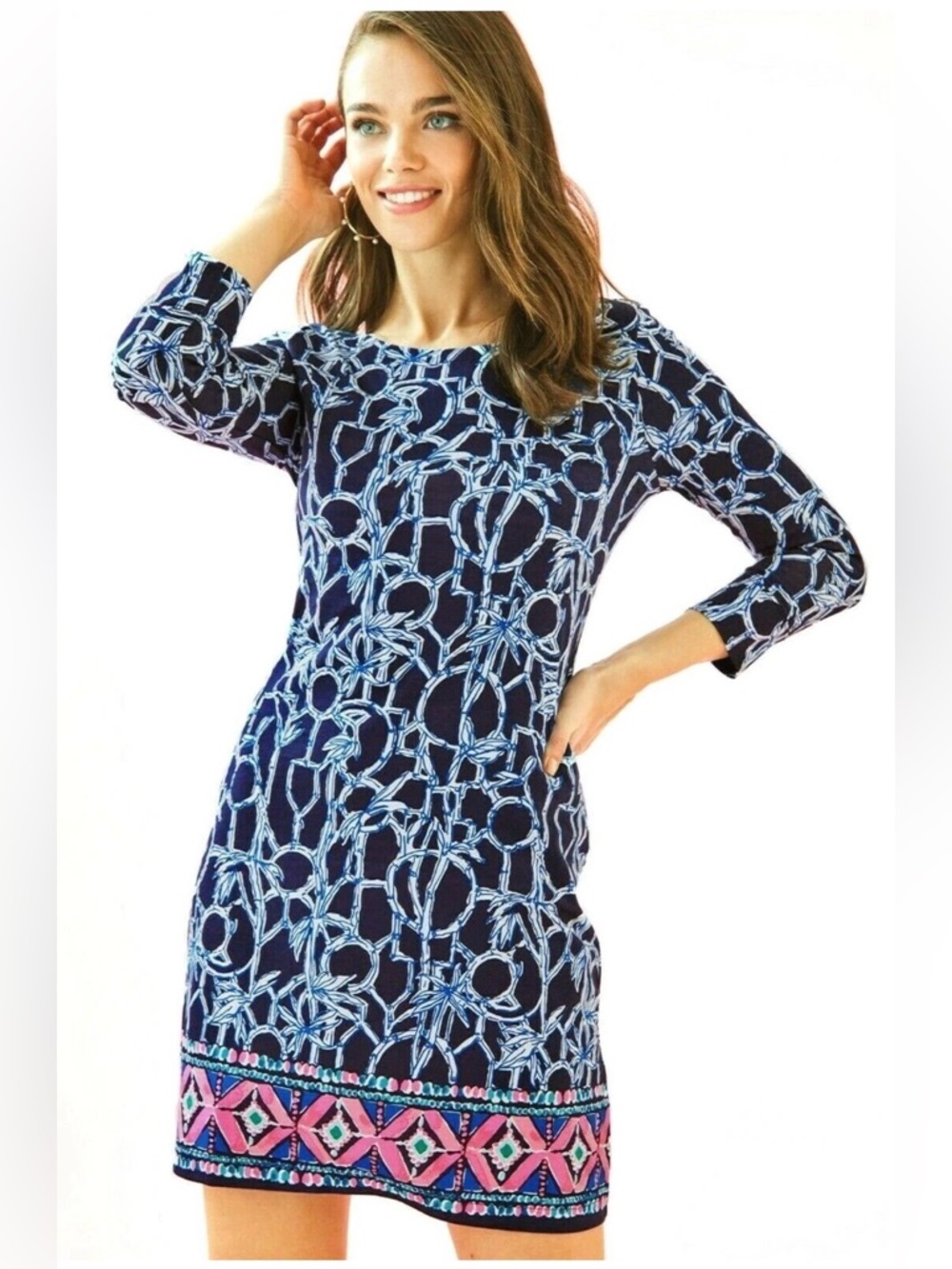 Lilly Pulitzer Hollee High Tide Lucky Bamboo Engineered Pima Cotton Dress Size L